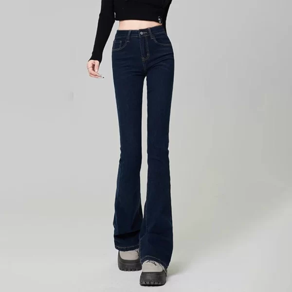 women vintage high street bell bottom jeans lady sexy slim fit denim flare pants deep blue light blue black blue gray trousers
