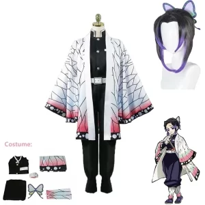 anime demon slayer kimetsu geen yaiba kochou shinobu cosplay kostuum pruik set kimono uniform halloween anime kostuums voor kid