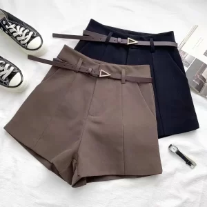 new casual shorts for women in spring 2025 korean version ins retro simple high waisted a line wide leg pants for outerwear