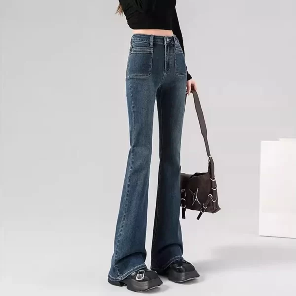 spring woman high waist vintage flare jeans girls korean y2k 2000s bell bottom pants female streetwear gray blue denim trousers