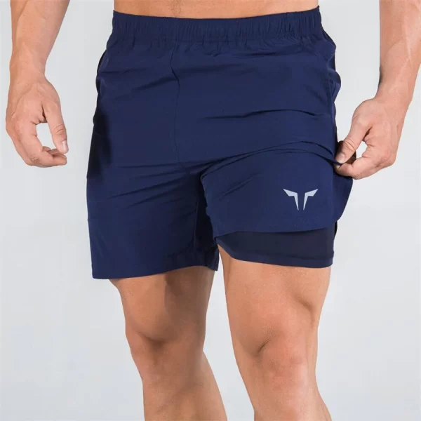 double deck fitness sports shorts men summer slim quick drying breathable woven shorts men's sweatpants training gym clothing