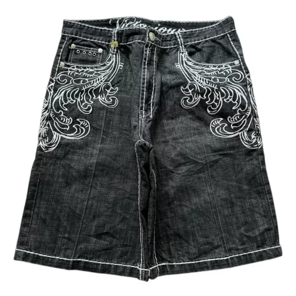 american vintage popular new pattern embroidery baggy denim shorts men street fashion gothic casual joker shorts women clothing
