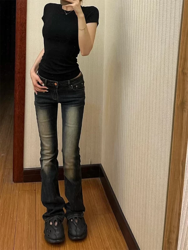 low waist slim fit straight leg jeans women's spring autumn casual vintage american sle blue denim pants tapered cigarette