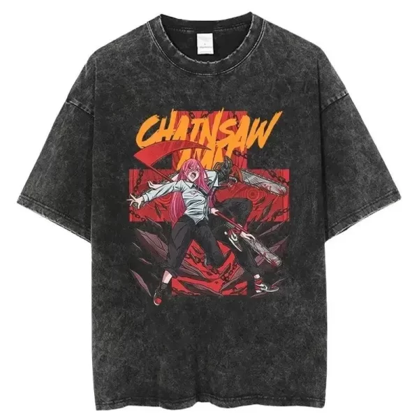 hot anime chainsaw man makima print t shirt men women high quality washed cotton tshirts oversized t shirt harajuku male tee