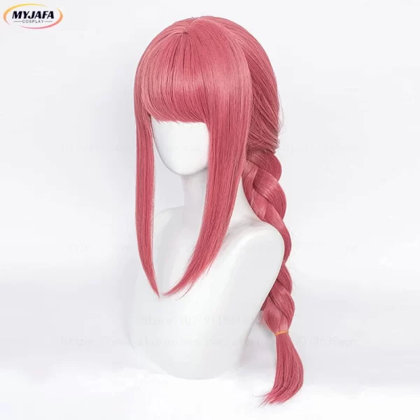 high quality makima cosplay wig anime chainsaw man cosplay long coral pink braided heat resistant hair role play wigs + wig cap
