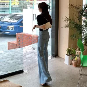 chic high waist straight leg micro flared jeans women's summer long pants versatile slimming tall bootcut denim skinnies