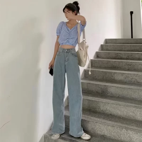 autumn spring jeans women denim pants vintage straight trousers fashion female white black solid loose casual wide leg pants
