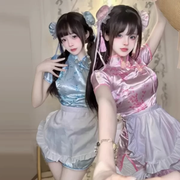 3pcs sexy cheongsam maid chinese cosplay costume lolita outfit apron dress uniform women doll role play girl