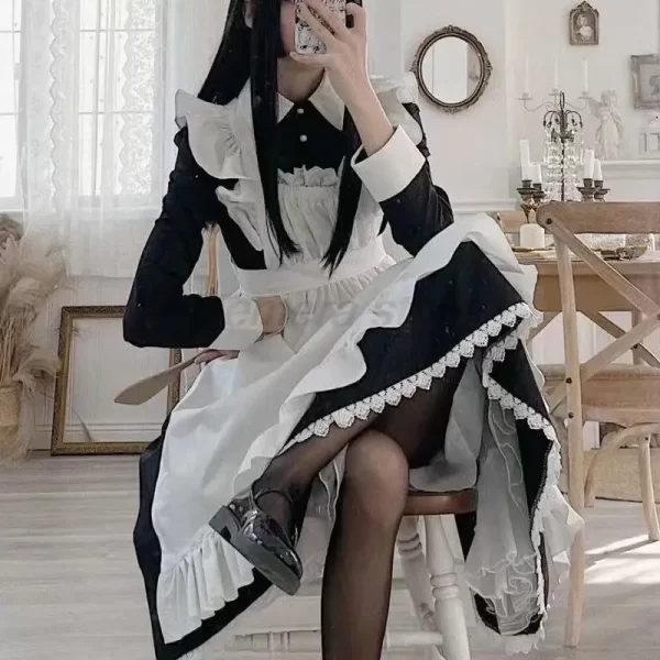 women's classic lolita maid dress vintage inspired women's outfits cosplay anime girl black long sleeve dress s 3xl
