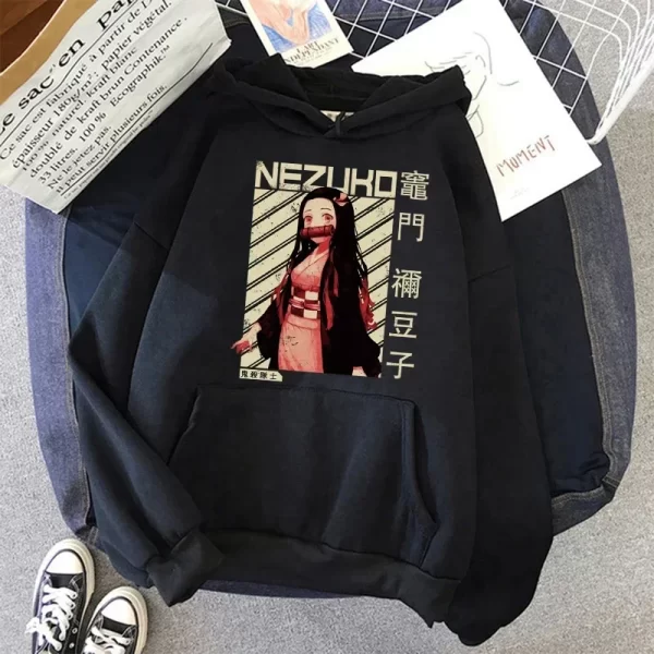 cute nezuko anime print hoodies women demon slayer manga sweatshirts tanjiro kimetsu no yaiba hoodie harajuku streetwear clothes