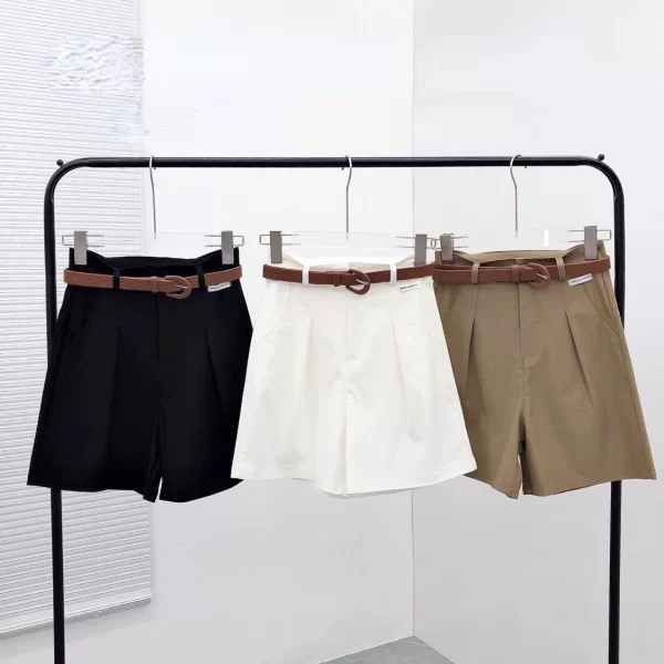 2024 summer wide leg shorts for women high waist casual cotton denim short pants with belt girl‘s korean a line womens shorts