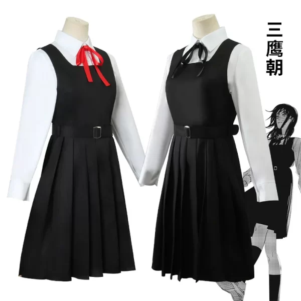 anime gaun kostum chainsaw man cosplay mitaka asa seragam jk school uniform women's shirt uniform dress halloween party set