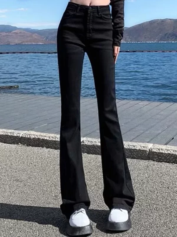 women korean flare jeans girls high waist elastic boot cut pants lady vintage blue black gray brown denim bell bottom trousers