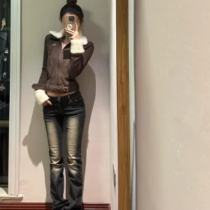 low waist slim fit straight leg jeans women's spring autumn casual vintage american sle blue denim pants tapered cigarette