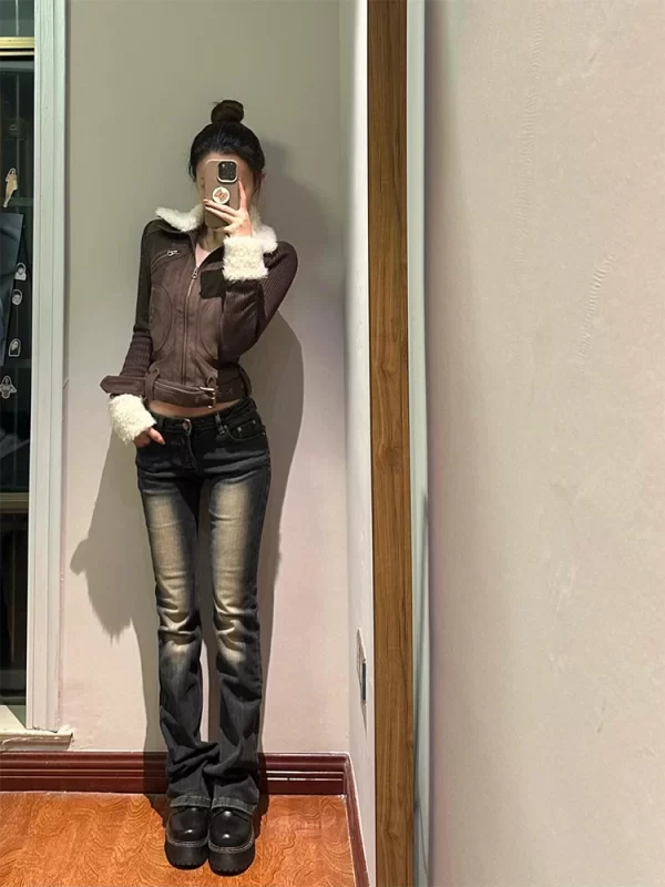 low waist slim fit straight leg jeans women's spring autumn casual vintage american sle blue denim pants tapered cigarette