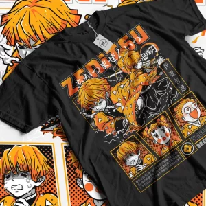 agatsuma zenitsu t shirt demon slayer kimetsu no yaiba movie halloween shirt