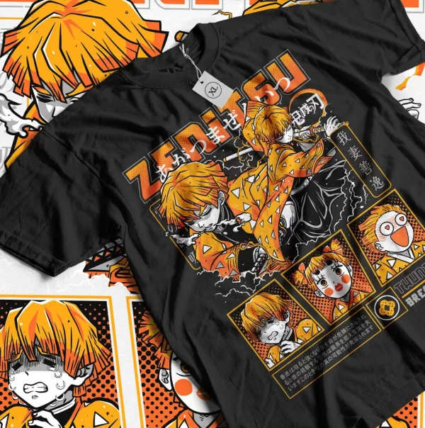 agatsuma zenitsu t shirt demon slayer kimetsu no yaiba movie halloween shirt