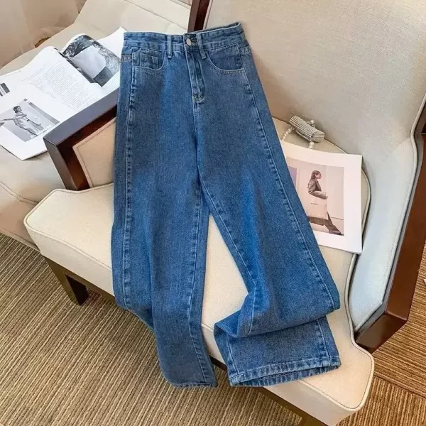 high waist straight leg jeans long trousers for women casual slimming loose drapey ankle length vintage denim pants