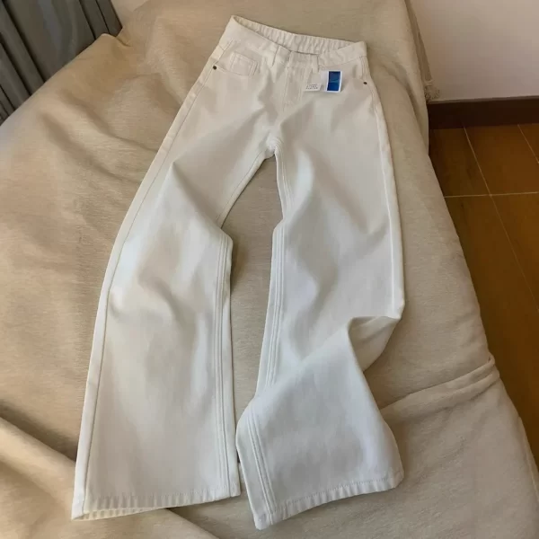 white straight leg jeans women's spring new slimming wide leg floor length thin american style high waist denim pants