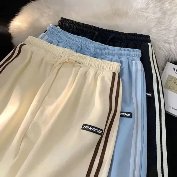side striped sweatpants women high waisted loose straight running shorts summer fashion casual black white wide leg shorts