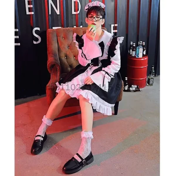 2023 halloween maid outfit lolita cosplay cute sexy erotic kawaii cafe costume black white men uniform apron dress cute bowknot