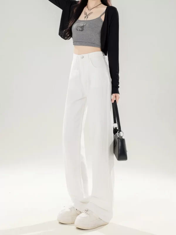 white straight jeans women's spring and summer 2025 new loose drape high waist versatile wide leg pants