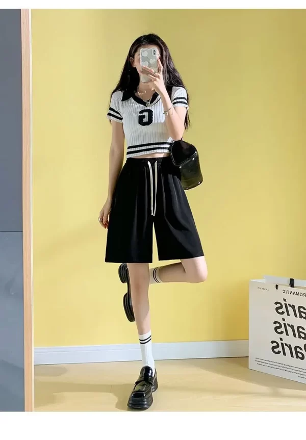 2025 women's new simple style thin ice silk sports shorts summer comfortable casual loose high waist five pocket pants