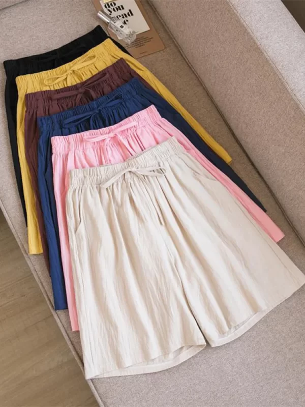 women cotton shorts summer casual solid two pockets shorts high waist loose shorts for girls soft cool female shorts