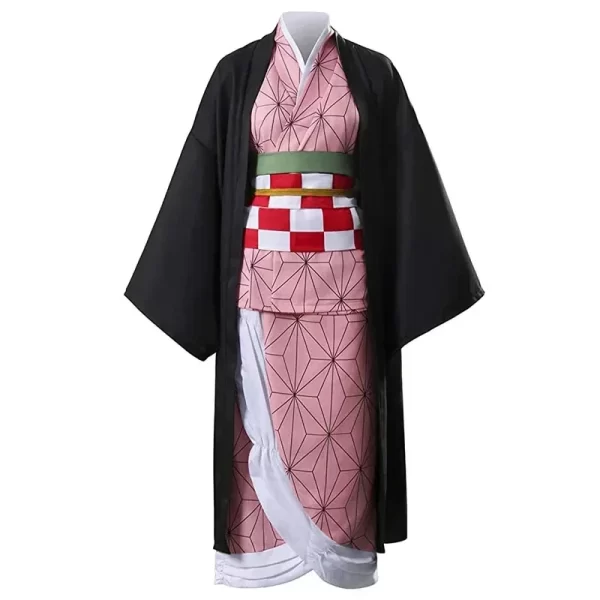 2025o nezuko anime cosplay costume, kimono demon slayer, perruques, cheveux, halloween, carnaval, tenue pour femme