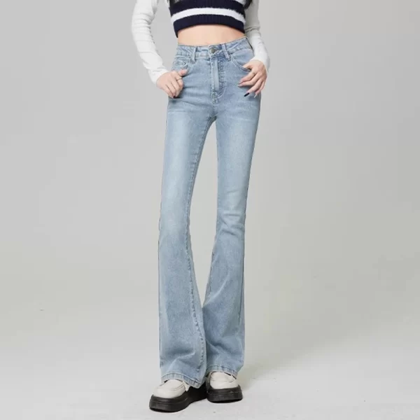 women vintage high street bell bottom jeans lady sexy slim fit denim flare pants deep blue light blue black blue gray trousers