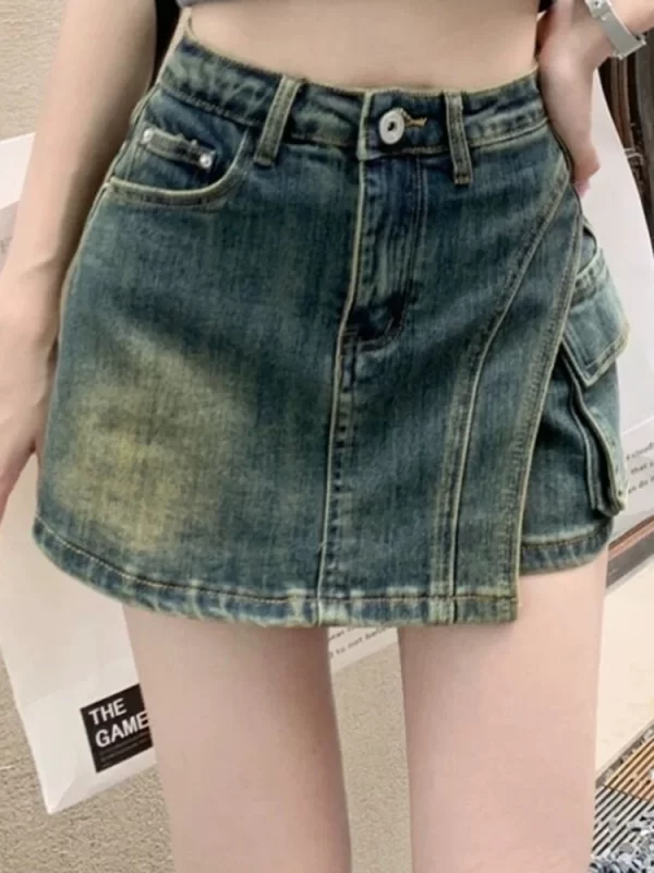 female irregular sexy hot denim shorts lady korean retro nightclub mini shorts skirts girls blue buttocks wrap a line culottes
