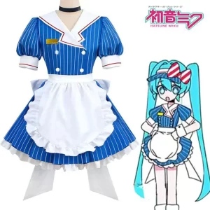 mikuu hypnotist cosplay costume wig mikuu kasane teto blue striped lolita maid dress halloween party suit for women girl