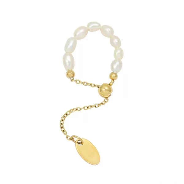 french simple retro pearl chain pull adjustment gold color rings girl's new elegant accessories fashion finger jewelry for woman