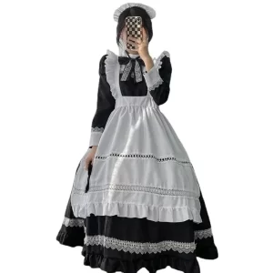victoria black maid costume women lolita apron lace dress maxi floor length waitress vintage colonial halloween outfit plus size
