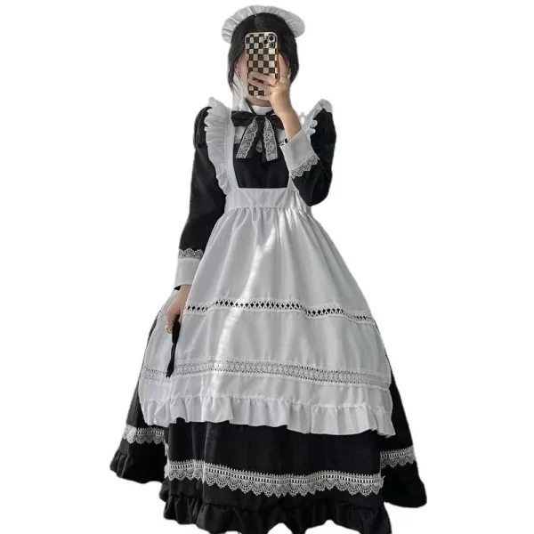 victoria black maid costume women lolita apron lace dress maxi floor length waitress vintage colonial halloween outfit plus size