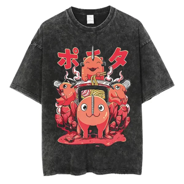 anime chainsaw man washed tshirt men streetwear harajuku graphic vintage t shirt cotton casual t shirt summer short sleeve tops