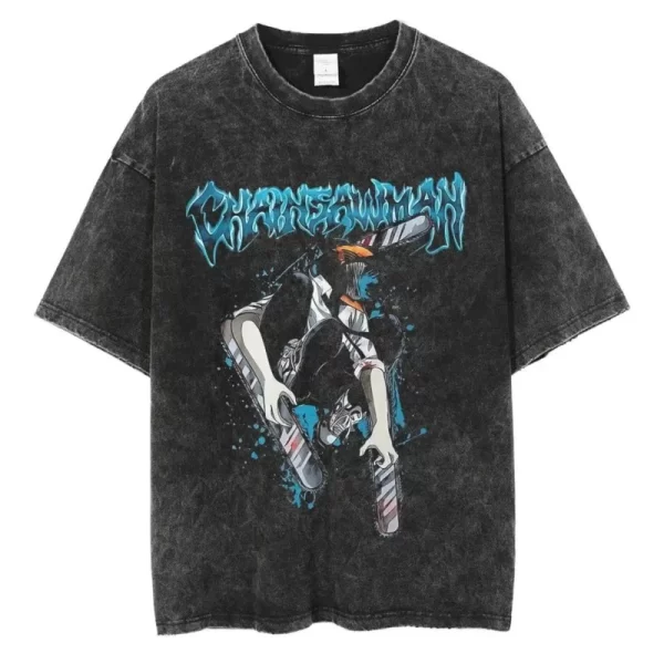 hot anime chainsaw man hayakawa aki graphic tee men women washed cotton tshirts casual t shirt harajuku male vintage t shirt