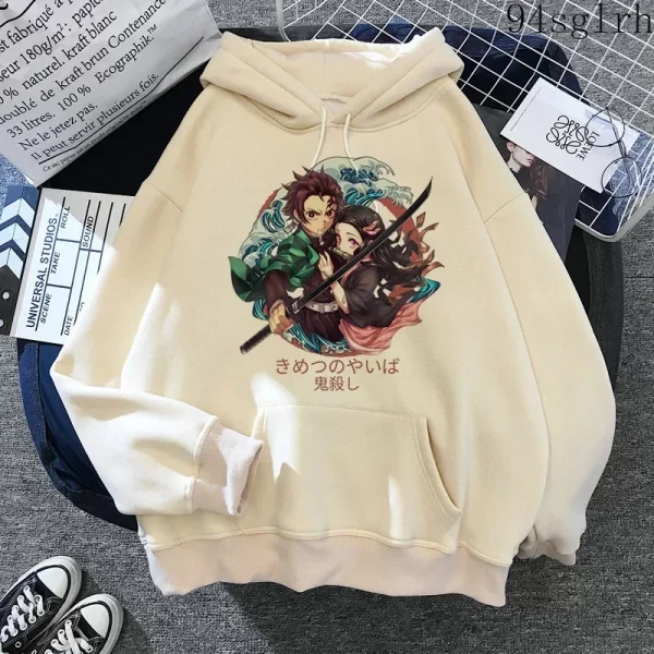 cute nezuko anime print hoodies women demon slayer manga sweatshirts tanjiro kimetsu no yaiba hoodie harajuku streetwear clothes