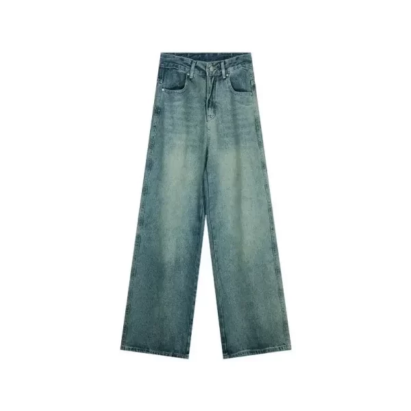 retro american washed denim pants high waist slim wide leg straight floor length women's jeans casual comfortable trousers