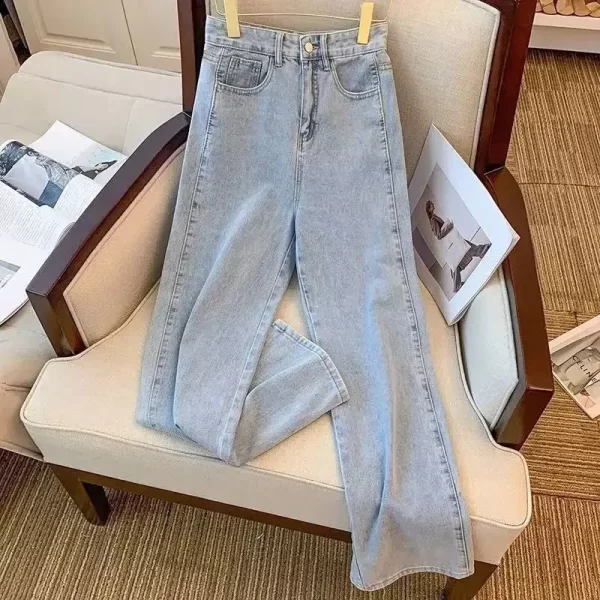 high waist straight leg jeans long trousers for women casual slimming loose drapey ankle length vintage denim pants