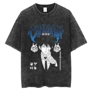 hot anime chainsaw man hayakawa aki graphic tee men women washed cotton tshirts casual t shirt harajuku male vintage t shirt