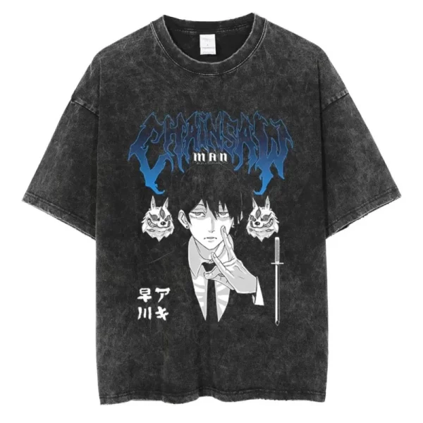 hot anime chainsaw man hayakawa aki graphic tee men women washed cotton tshirts casual t shirt harajuku male vintage t shirt