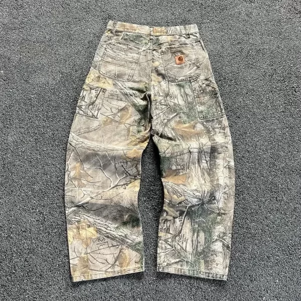washed camouflage pants american style branches vintage wide leg loose straight jeans summer cross border 2025 khatar
