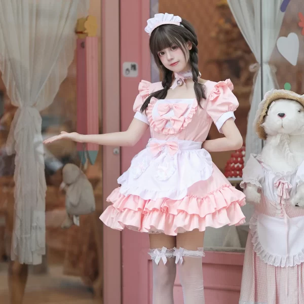 halloween party cosplay anime clothing lolita pink maid dress japanese sweet women dress role play costume