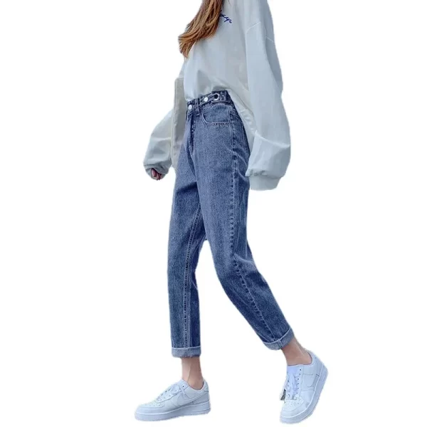 trendy high waisted adjustable jeans women's summer new style korean wide leg nine point straight leg carrot harem pants