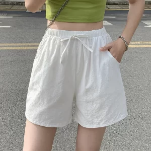 casual linen shorts women gym workout shorts cotton shorts summer big size loose home beach hot lace up shorts