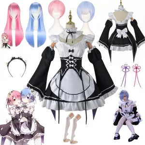 anime ram rem maid cosplay re life in a different world from zero costumes women loli dress halloween party suit