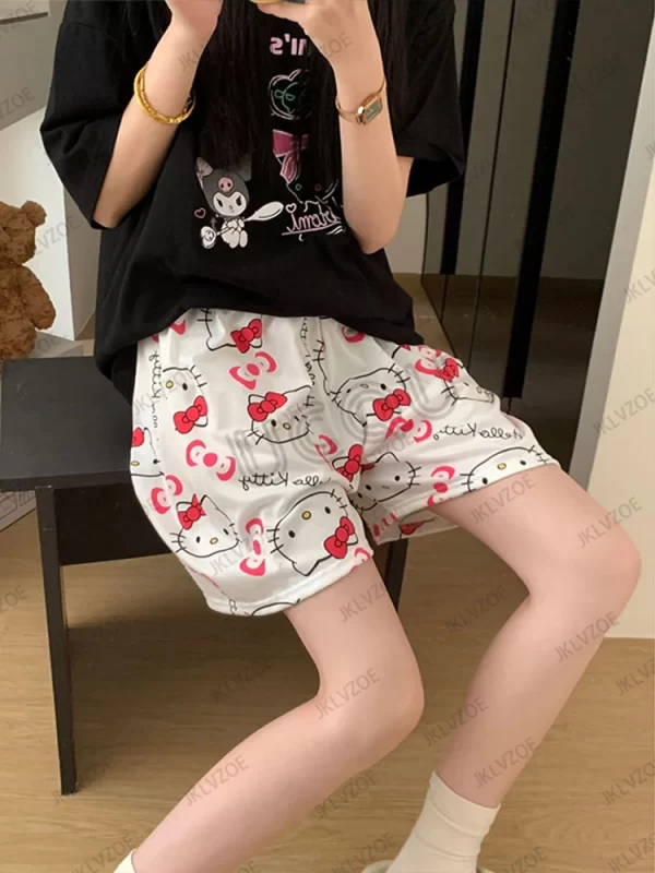 2025 new cartoon hello kitty loose print ladies pajama short pants women men summer sleep shorts loose casual short trousers