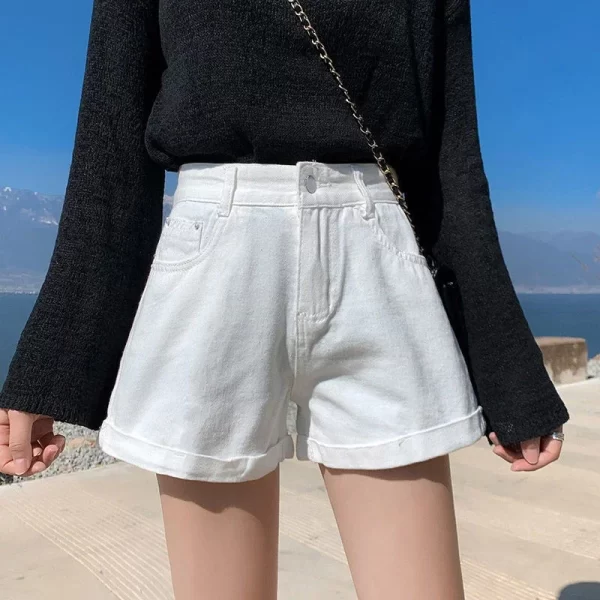 summer women's denim shorts high waist blue cotton wide leg short pants girl's student mini korean fashion womens jean shorts