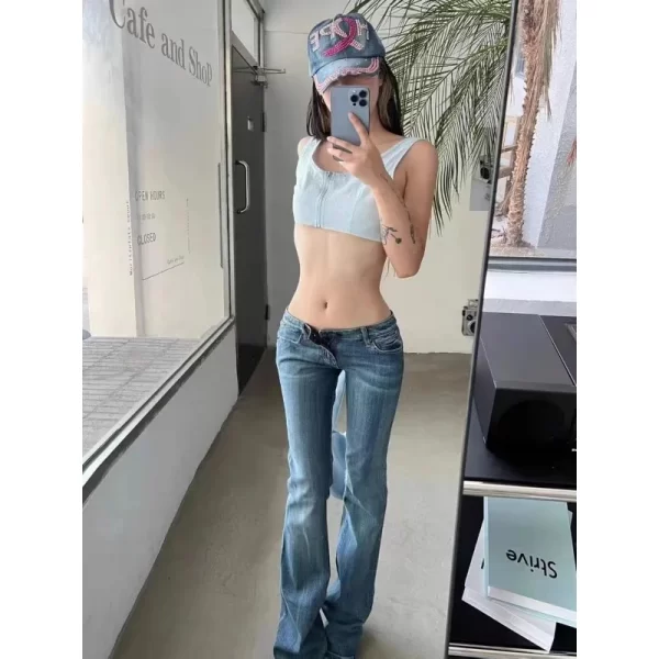 vintage flare jeans low rise women sexy fashion washed jean pants cyber y2k grunge fairycore denim trousers korean 2025